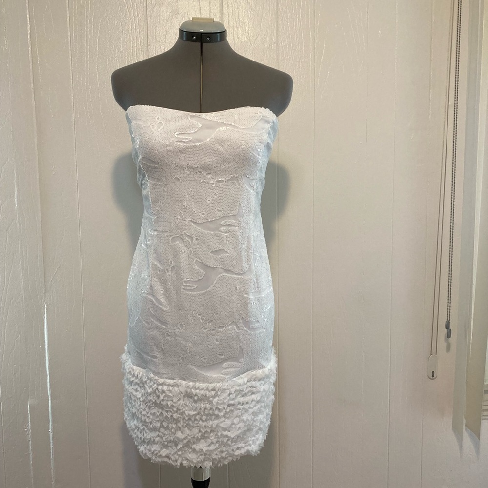 Maria Bonita white strapless sequence, mini party dress size L.